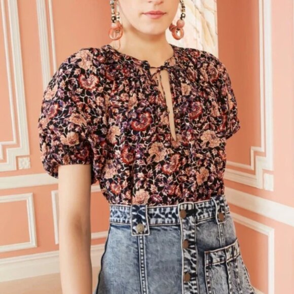 Ulla Johnson Puff-Sleeve Floral Evie Blouse - Picture 1 of 6
